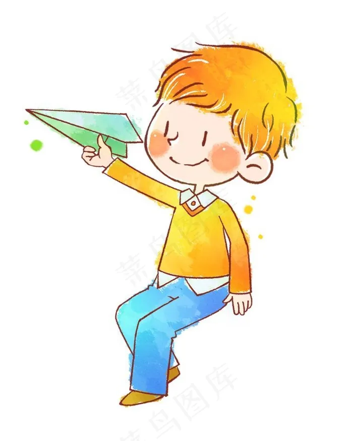 卡通小孩玩纸飞机图片