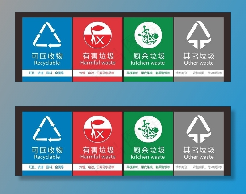 垃圾桶分类标签 贴纸图片cdr矢量模版下载