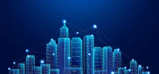 蓝色城市光点光线建筑企业背景图片