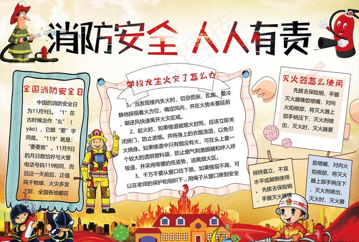 消防小报图片(3508X2480(DPI:300))psd模版下载