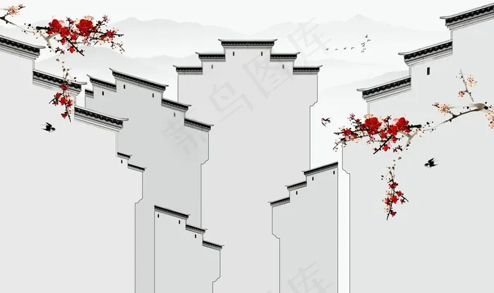 手绘山水 水墨画图片(9071X5669(DPI:72))psd模版下载