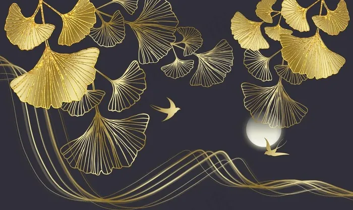 金色银杏叶装饰画图片(9071X5669(DPI:72))psd模版下载