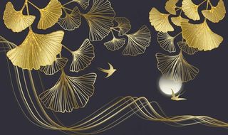 金色银杏叶装饰画图片