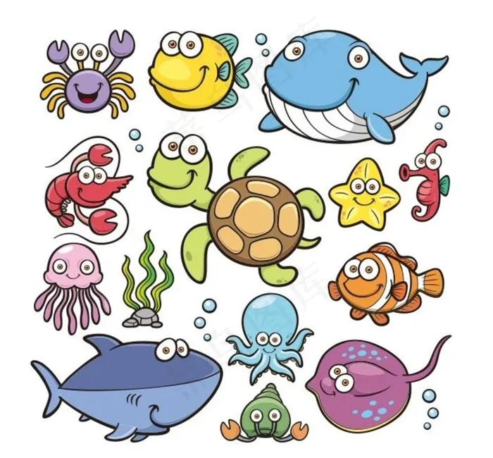 矢量卡通海洋生物图片cdr矢量模版下载
