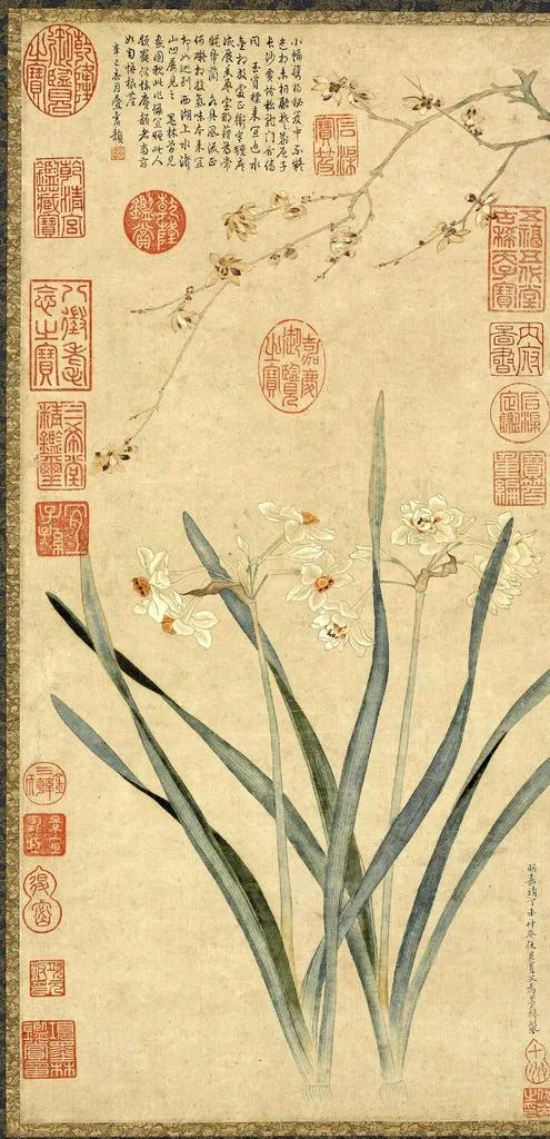 明 仇英  腊梅水仙图图片