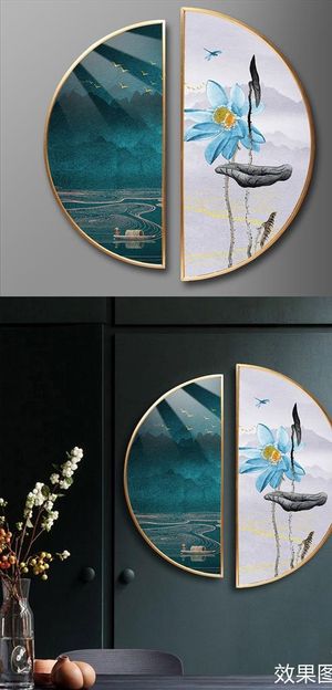 荷韵山水风景中式装饰画图片