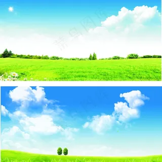 蓝天白云草地背景图片