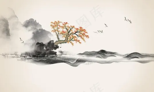 新中式水墨山水装饰画屏风背景墙图片 新中式水墨山水装饰画屏风背景墙图片