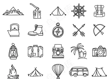 黑白驴友探险登山图标图片