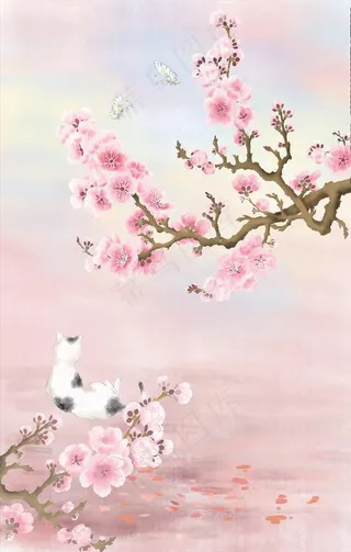 手绘桃花图图片