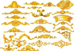 黄金色欧式角花花边分层素材图片