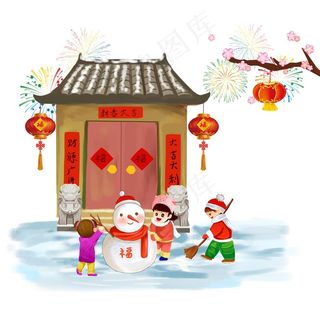 卡通堆雪人图片