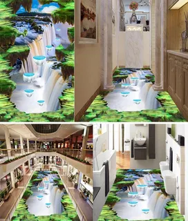 瀑布悬浮小岛浴室3D地板图片