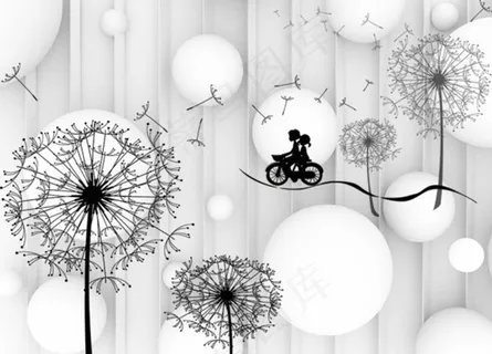3D圆球蒲公英背景墙图片 3D圆球蒲公英背景墙图片