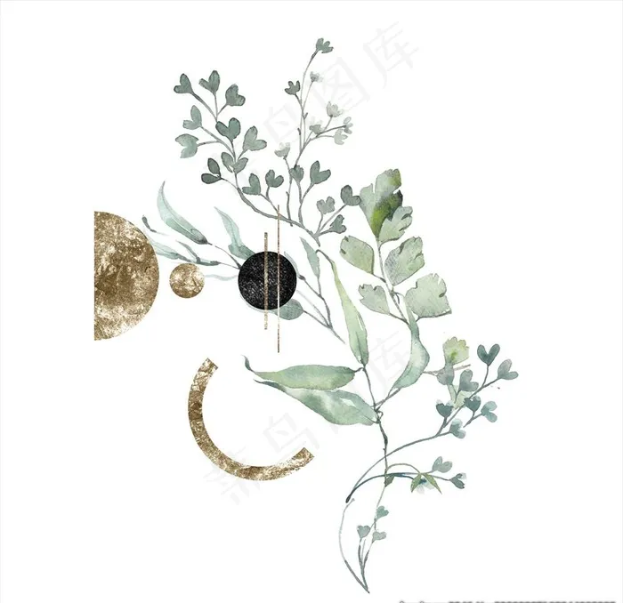 小清新水彩植物树枝图片