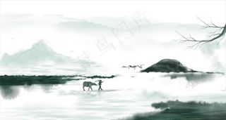 国画水墨放牛图片