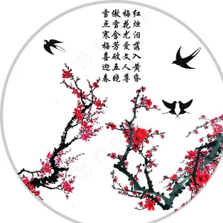 古典梅花燕子墙画图片
