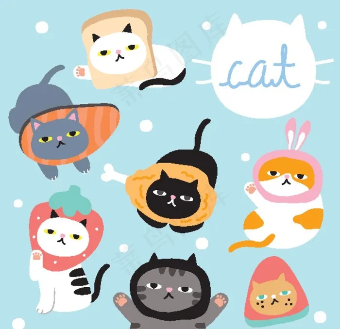 可爱卡通动物小猫咪图片eps,ai矢量模版下载