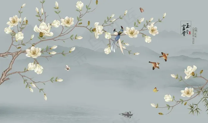 中式山水花鸟图片