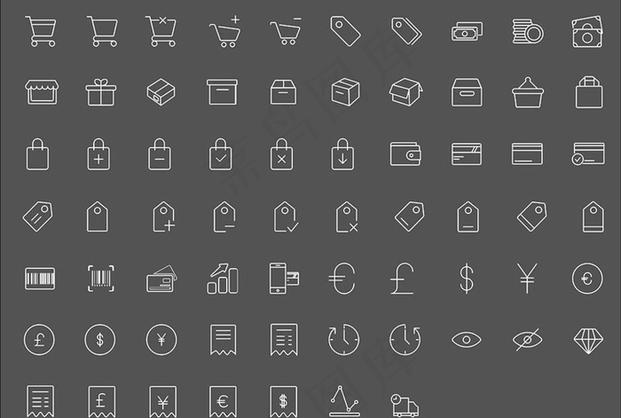 线条简洁购物打折类矢量图标图片