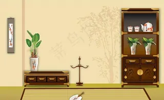 矢量中式古典房屋内摆设图片