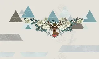 鹿 水墨 水彩画 复古 浮雕图片