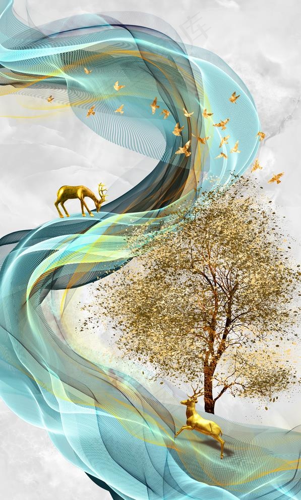 轻奢麋鹿抽象装饰画图片