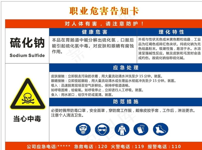 职业危害告知卡  硫化钠图片cdr矢量模版下载