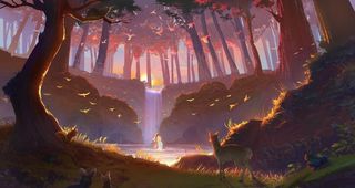 森林小鹿人物魔幻背景海报素材图片