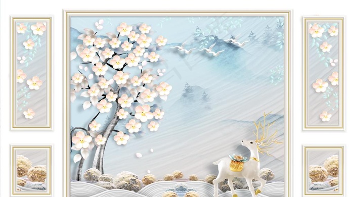 欧式麋鹿背景墙图片(9638X5669(DPI:72))psd模版下载