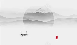 新中式意境水墨山水电视背景墙图片