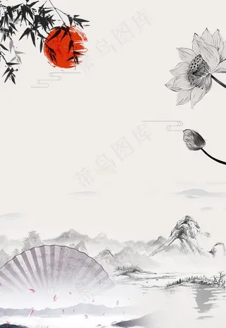 水墨竹叶怀旧古风广告背景图图片