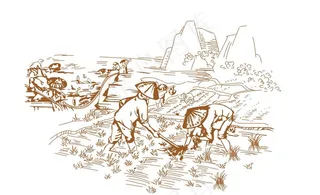 农耕捕鱼线描图片