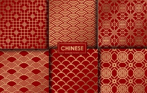 红色金色中式平铺图纹背景图图片