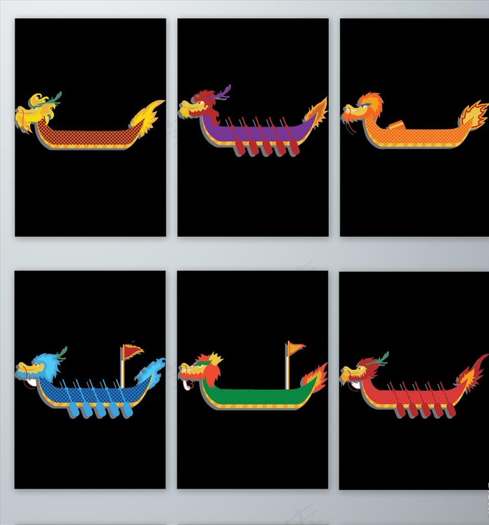 免抠彩色的龙舟卡通png元素图片