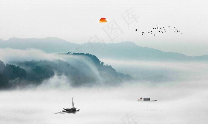 中式山水画图片(9071X5669(DPI:72))psd模版下载