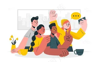 手机自拍远程视频创意插画设计图片