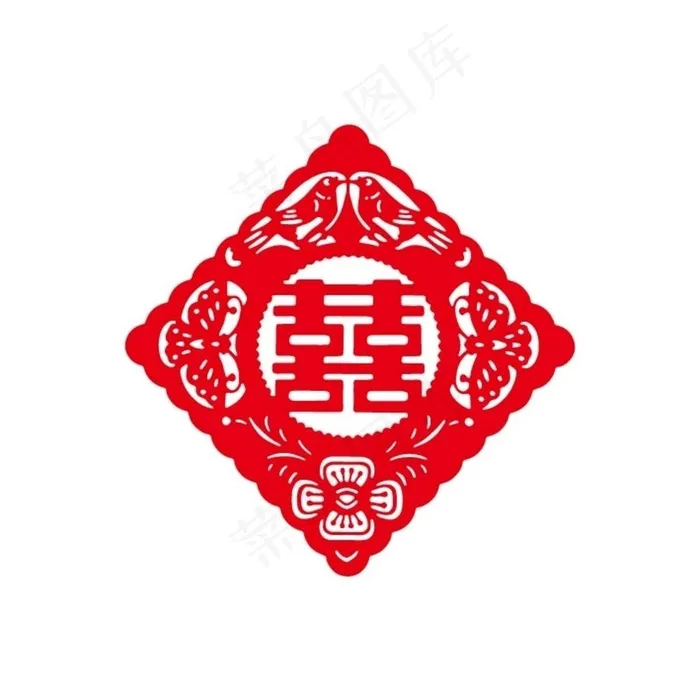 红色喜字窗花剪纸图片ai矢量模版下载
