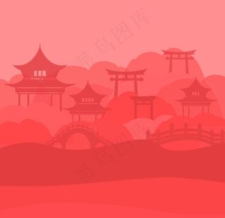 中国风古建筑风景插画图片