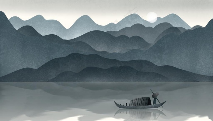 水墨山水图片(4000X2400(DPI:300))psd模版下载