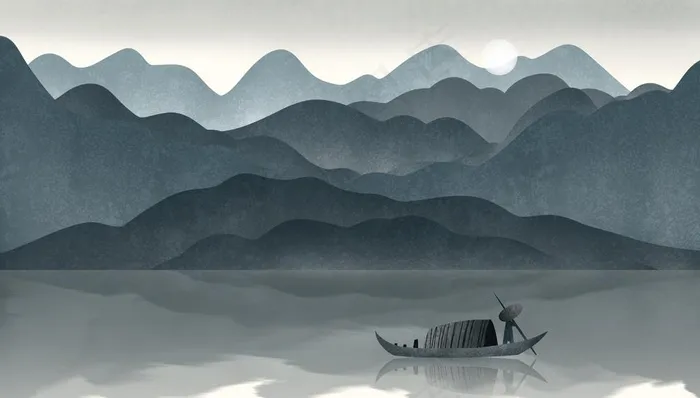 水墨山水图片(4000X2400(DPI:300))psd模版下载