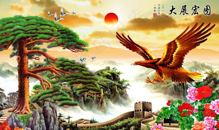 水墨背景墙图片(9071X5669(DPI:72))psd模版下载