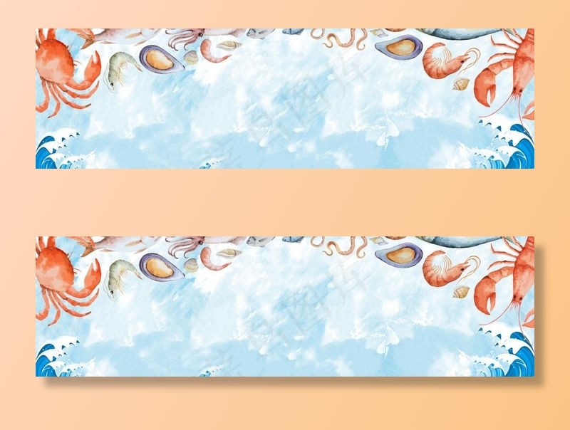 海鲜促销 banner 蓝色图片psd模版下载
