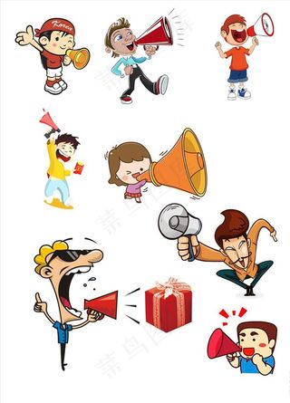 拿喇叭的小人卡通人物合集图片