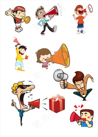 拿喇叭的小人卡通人物合集图片