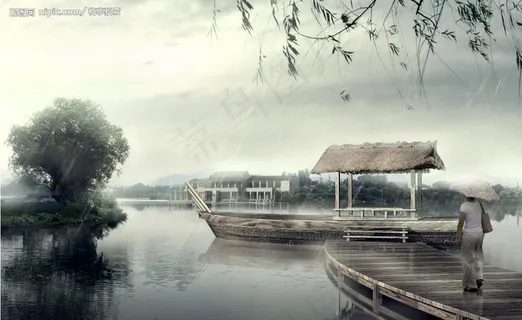 水墨烟雨江南亭台楼阁风景素材图片 水墨烟雨江南亭台楼阁风景素材图片
