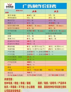 广告制作价格表图片