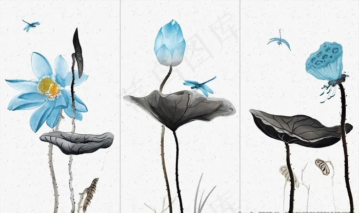 水墨荷花背景墙图片(9071X5669(DPI:72))psd模版下载