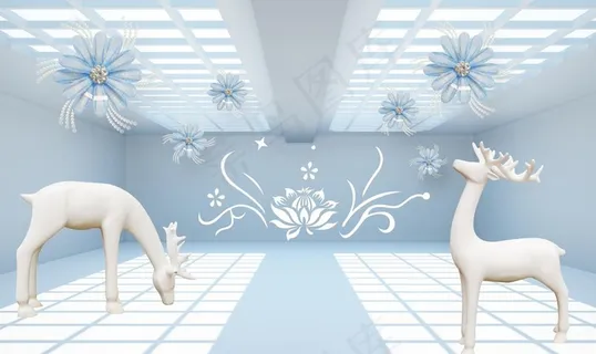 3D立体鹿背景墙图片