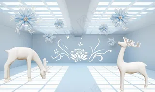 3D立体鹿背景墙图片
